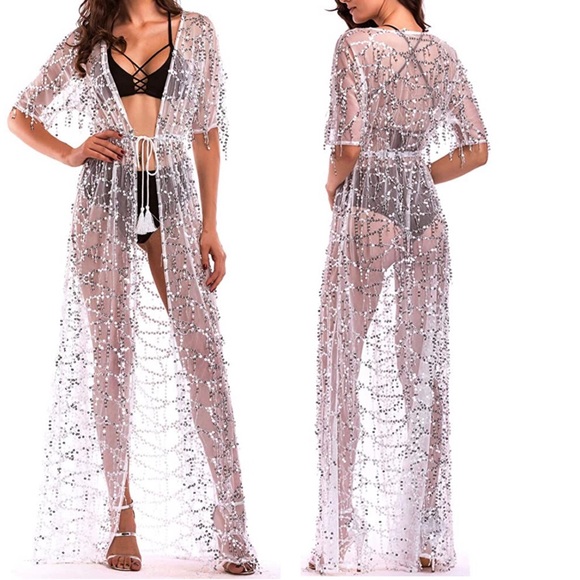 white sequin robe